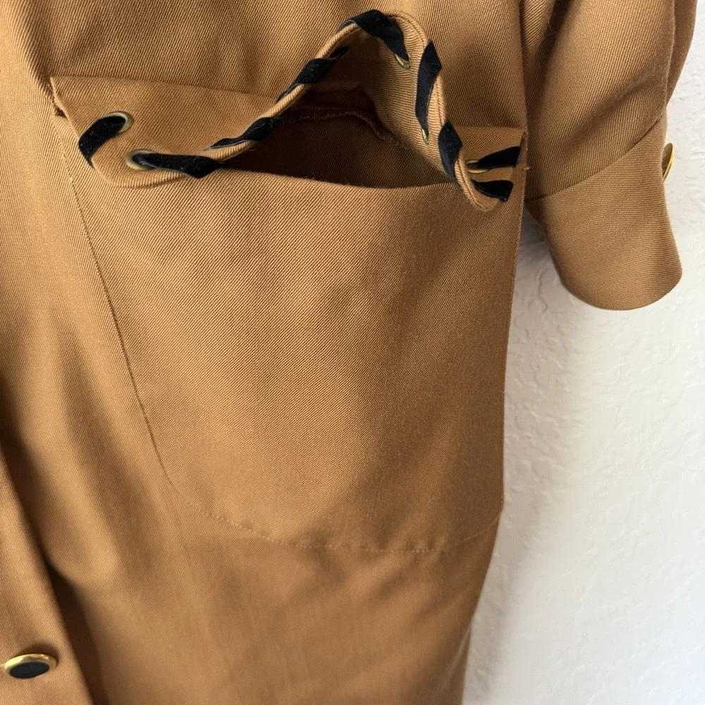 Vintage Wool Coat Dress Funnel Neck Brown Size 14 Sandra Ow-Wing NR1 80s